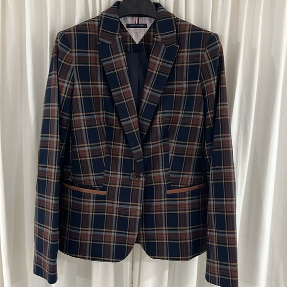 Tommy Hilfiger Plaid Elbow Patch Classic Fitted Blazer - Picture 2 of 6